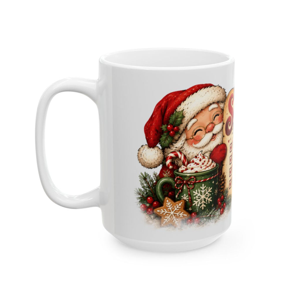 Santa's Nice List ceramic mug | Christmas Santa checklist design, cat and cookies