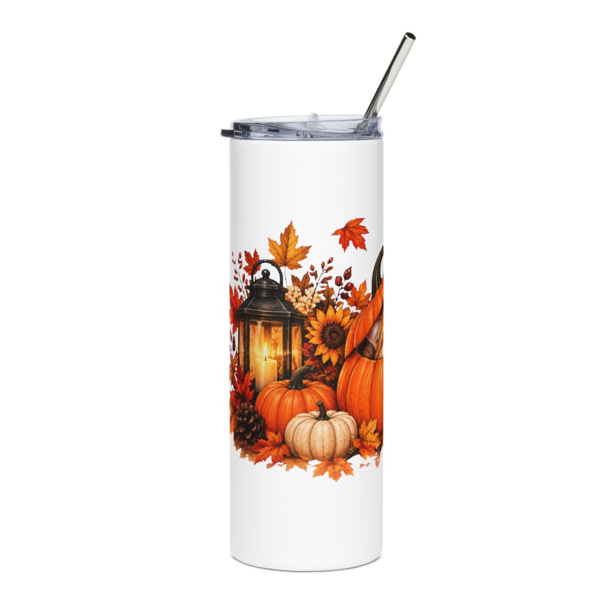 Sleeping Cat in Pumpkin Tumbler | 20oz Stainless Steel, Fall Pumpkin Lantern Design