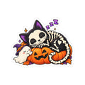 Sleeping Skeleton Cat sticker | Halloween pumpkin ghost kiss-cut sticker