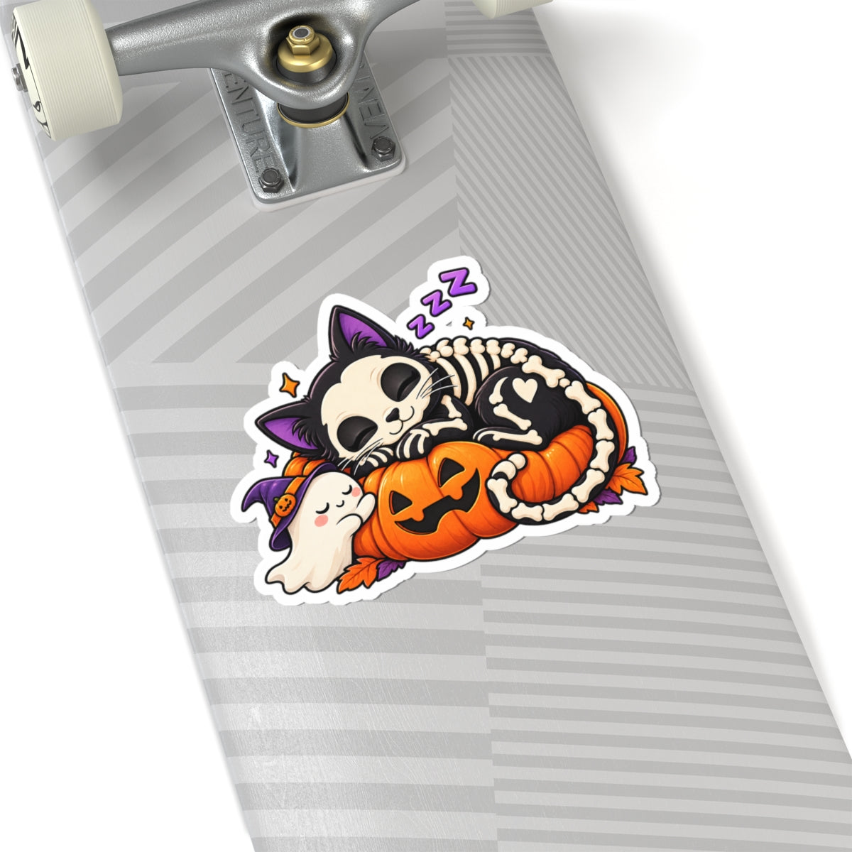 Sleeping Skeleton Cat sticker | Halloween pumpkin ghost kiss-cut sticker