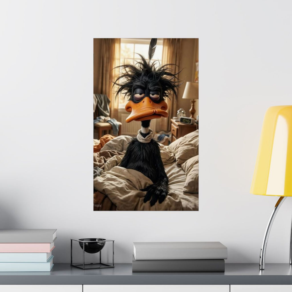 Sleepy Cartoon Duck Matte Vertical Poster | Funny Bedroom Wall Art