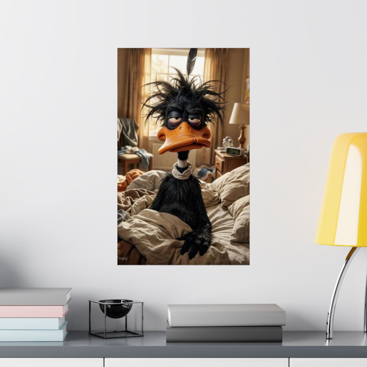 Sleepy Cartoon Duck Matte Vertical Poster | Funny Bedroom Wall Art