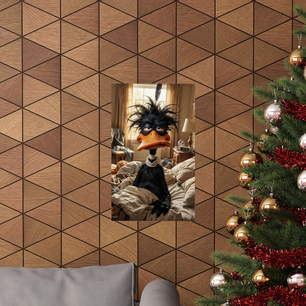 Sleepy Cartoon Duck Matte Vertical Poster | Funny Bedroom Wall Art