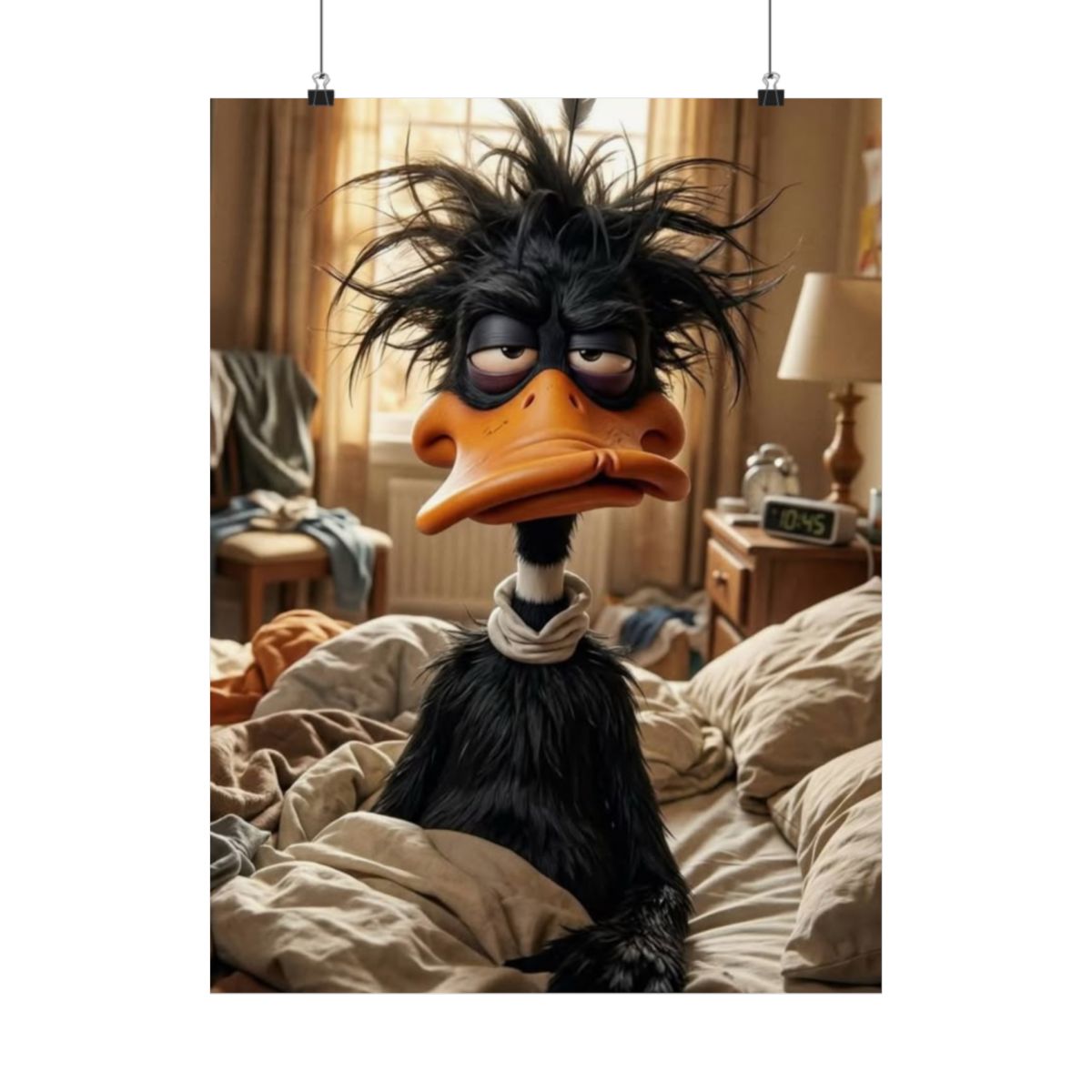 Sleepy Cartoon Duck Matte Vertical Poster | Funny Bedroom Wa - 18″ x 24″