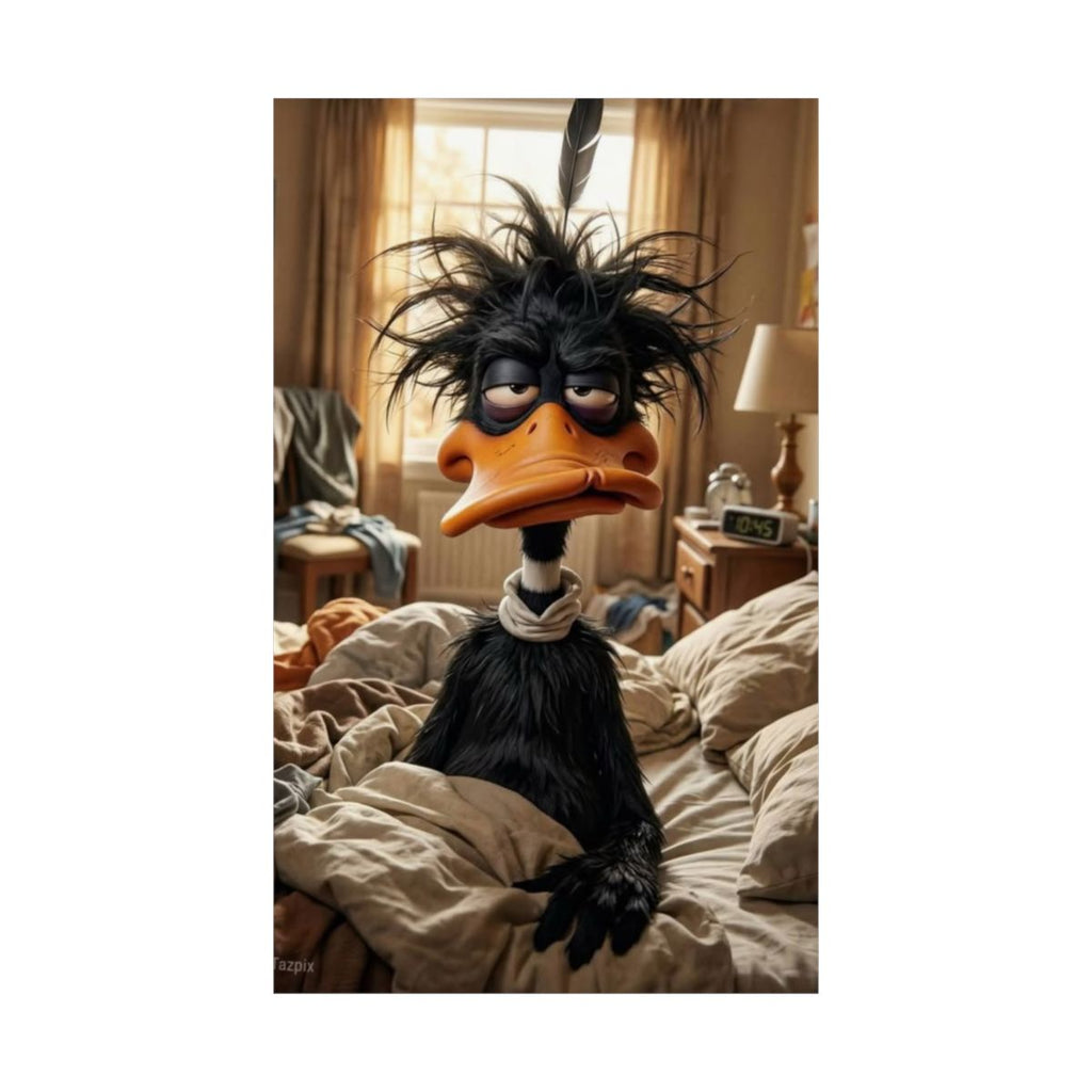 Sleepy Cartoon Duck Matte Vertical Poster | Funny Bedroom Wall Art