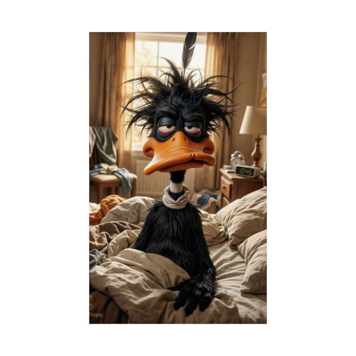 Sleepy Cartoon Duck Matte Vertical Poster | Funny Bedroom Wall Art