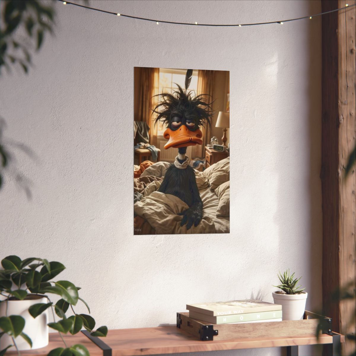 Sleepy Cartoon Duck Matte Vertical Poster | Funny Bedroom Wall Art