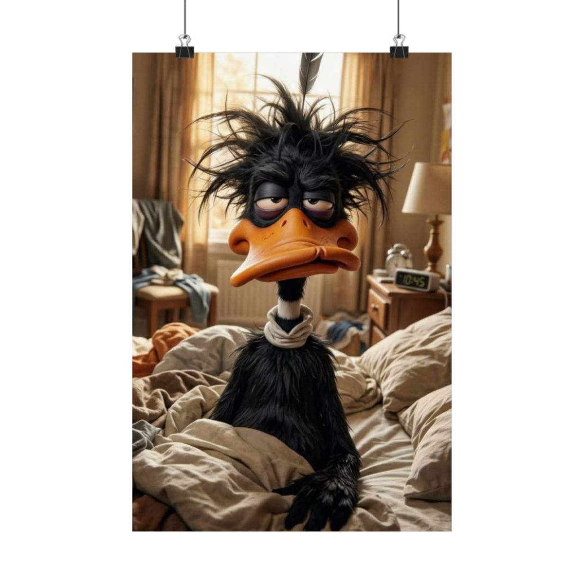 Sleepy Cartoon Duck Matte Vertical Poster | Funny Bedroom Wa - 12″ x 18″