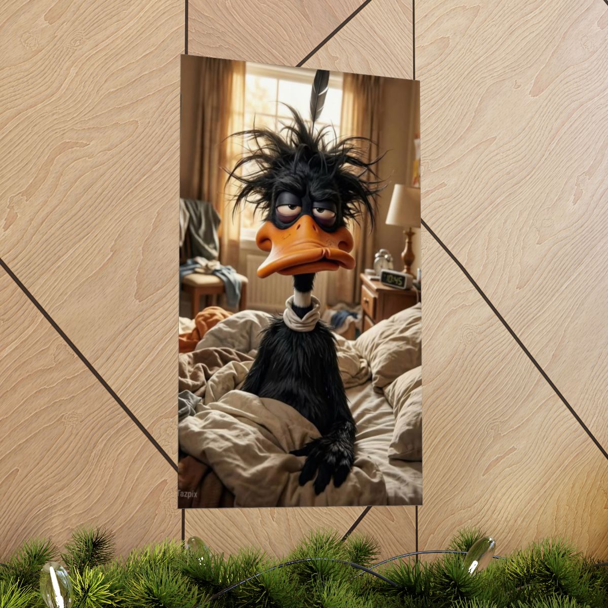 Sleepy Cartoon Duck Matte Vertical Poster | Funny Bedroom Wall Art