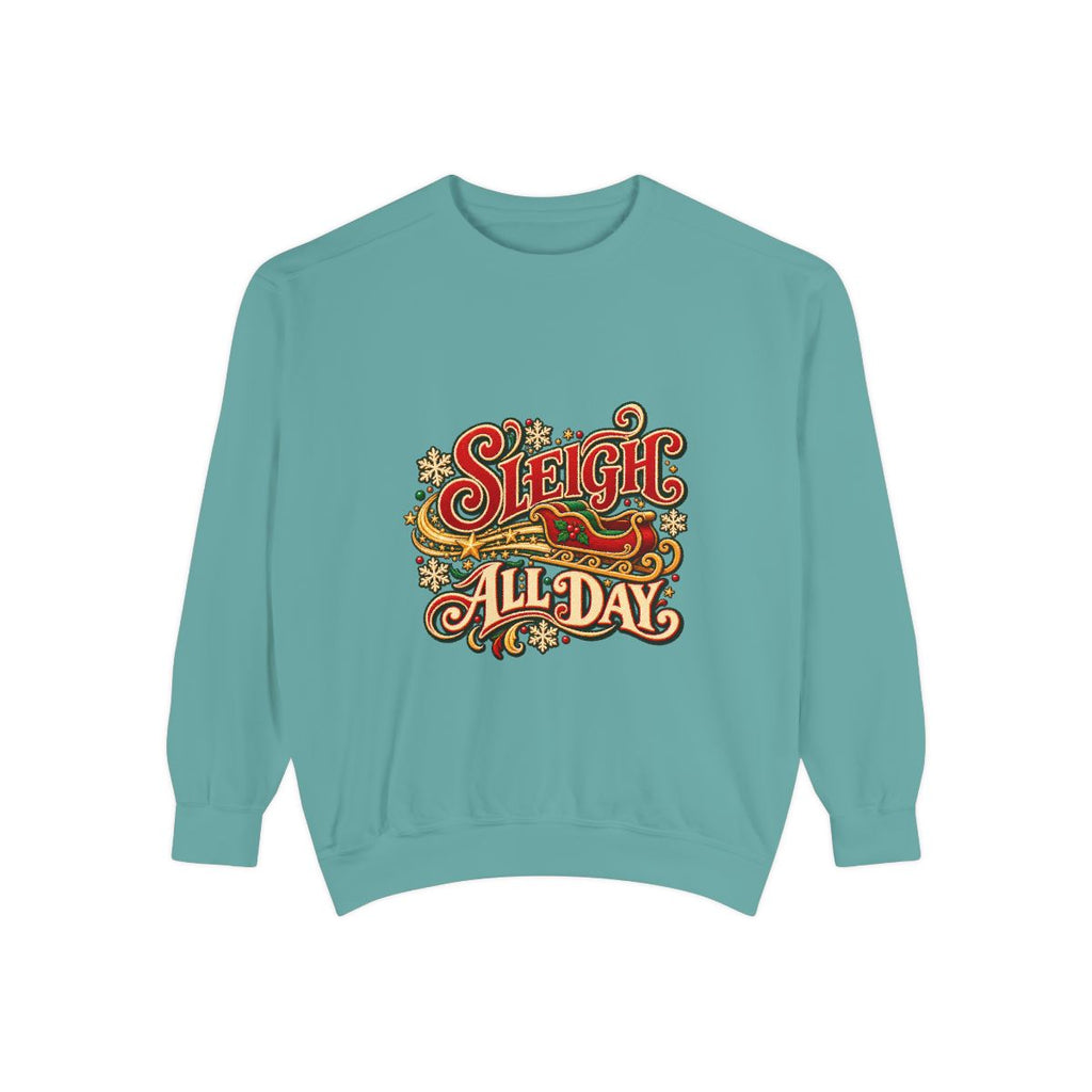 Sleigh All Day Sweatshirt | Retro Script Holiday Typography, Christmas Crewneck