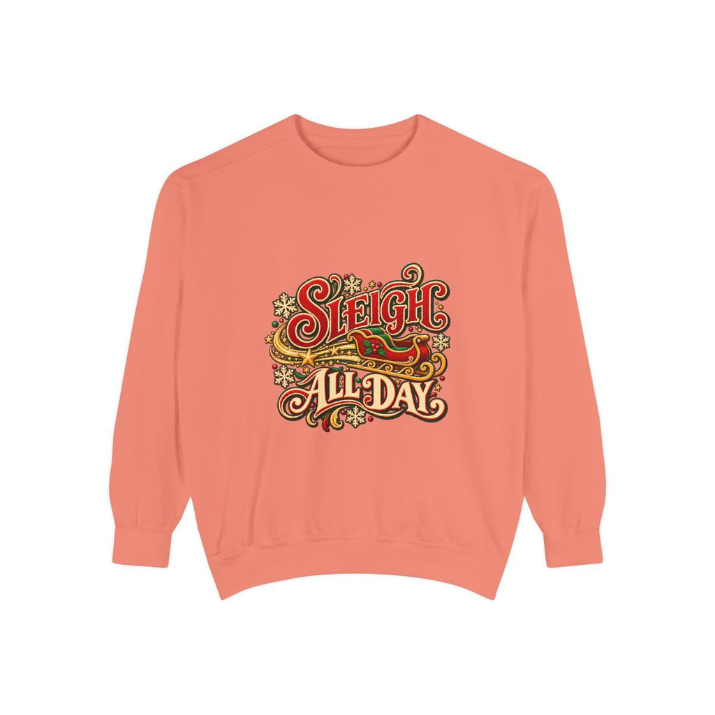 Sleigh All Day Sweatshirt | Retro Script Holiday Typography, Christmas Crewneck