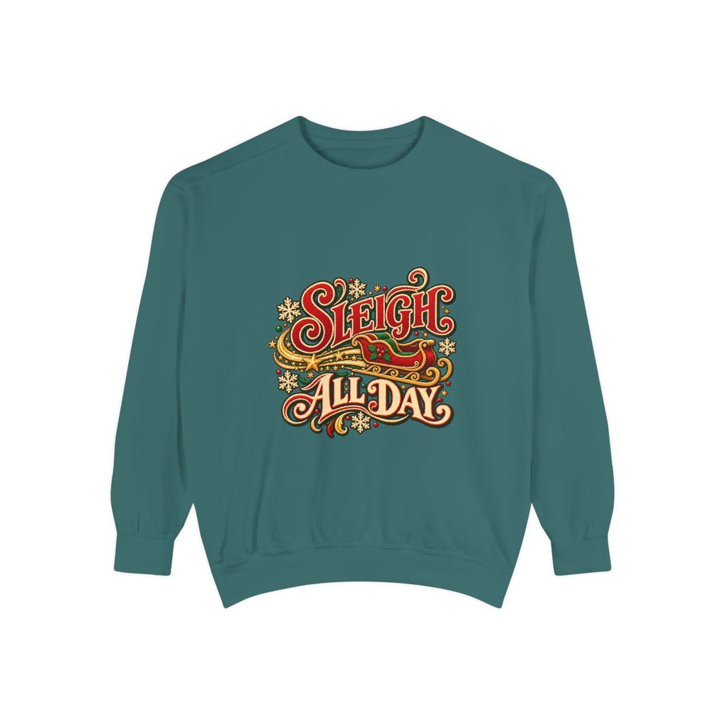 Sleigh All Day Sweatshirt | Retro Script Holiday Typography, Christmas Crewneck
