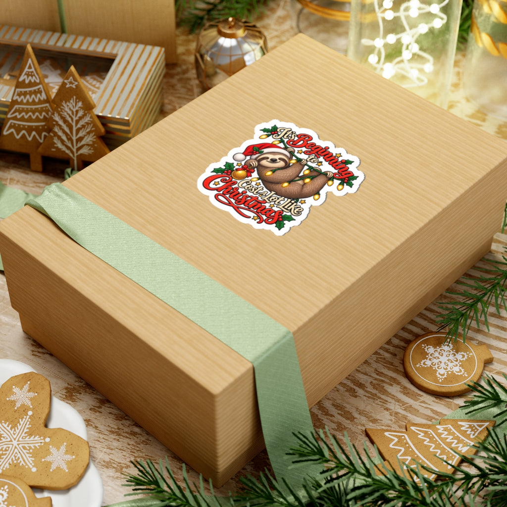 Sloth Wearing Santa Hat It's Beginning to Cost a Lot Like Christmas Sticker | Kiss-Cut Sticker