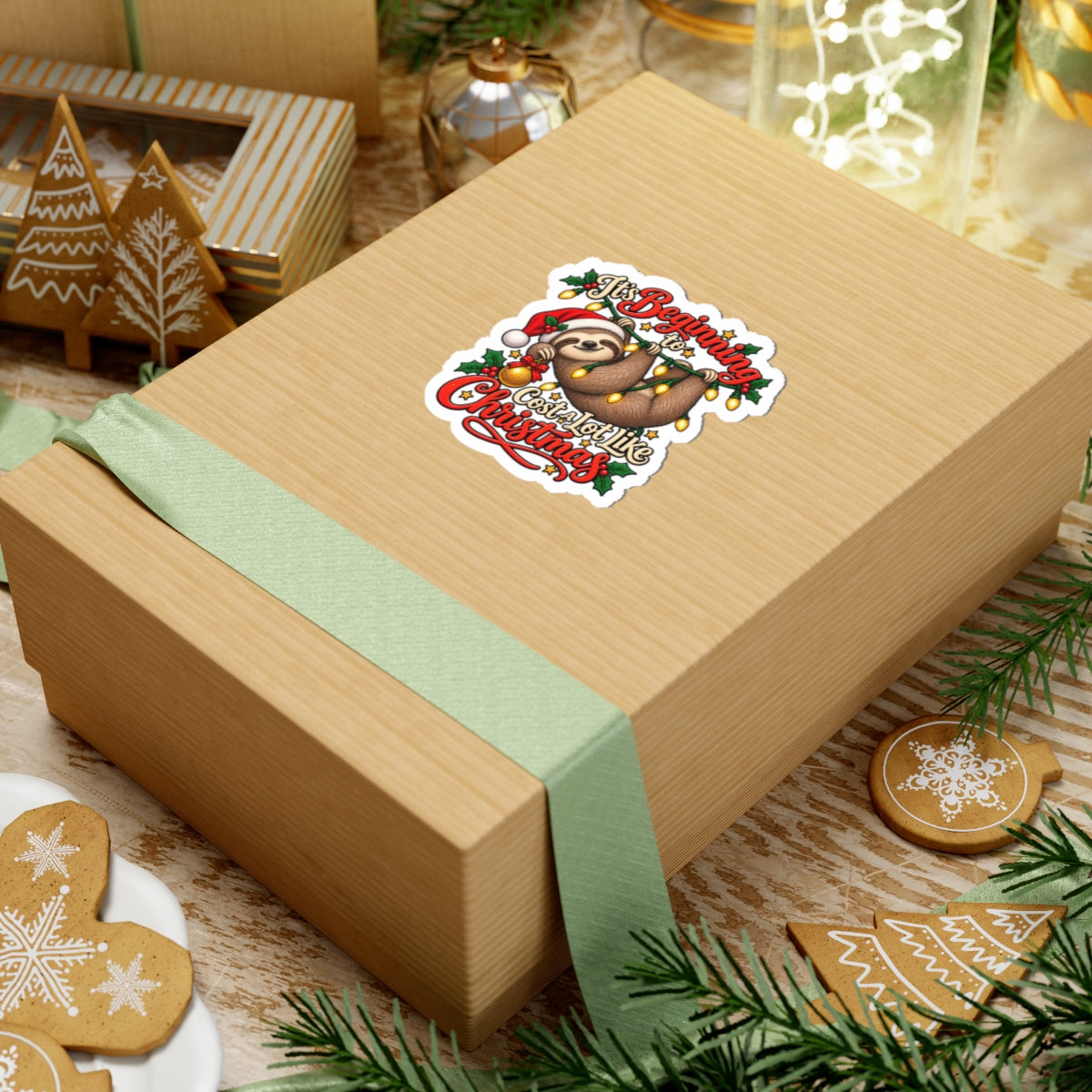 Sloth Wearing Santa Hat It's Beginning to Cost a Lot Like Christmas Sticker | Kiss-Cut Sticker