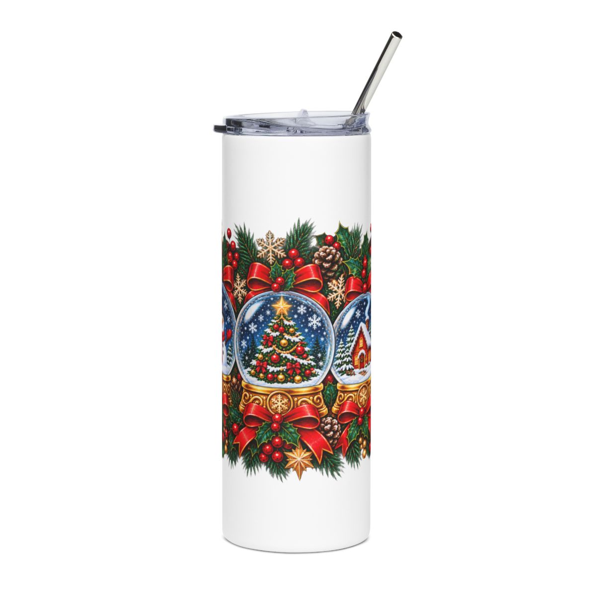 Snow Globe Holiday Scene Tumbler | Christmas 20oz Stainless Steel