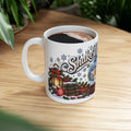 Snow Globe Village Christmas Mug | Ceramic Holiday Coffee Cup, Winter Snow Scene, Cozy Gift