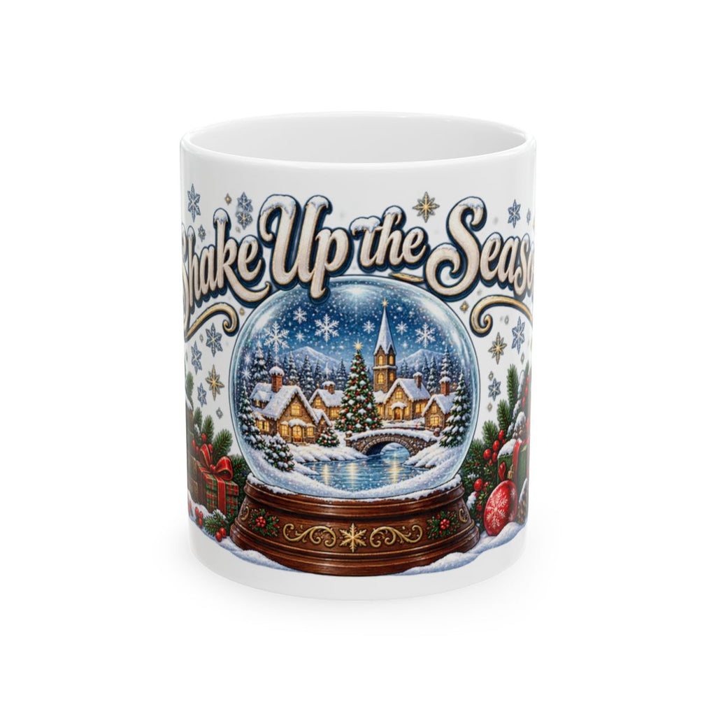 Snow Globe Village Christmas Mug | Ceramic Holiday Coffee Cup, Winter Snow Scene, Cozy Gift