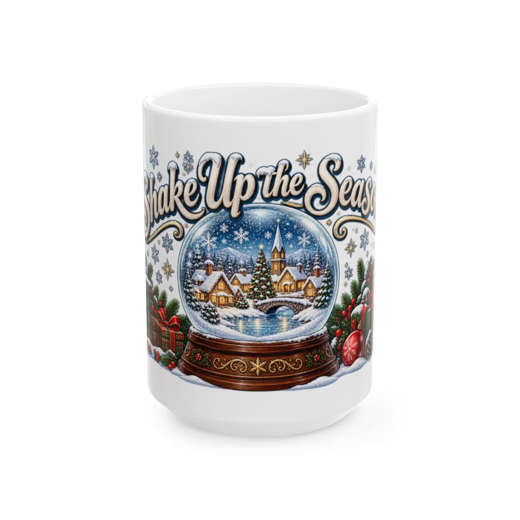 Snow Globe Village Christmas Mug | Ceramic Holiday Coffee Cup, Winter Snow Scene, Cozy Gift