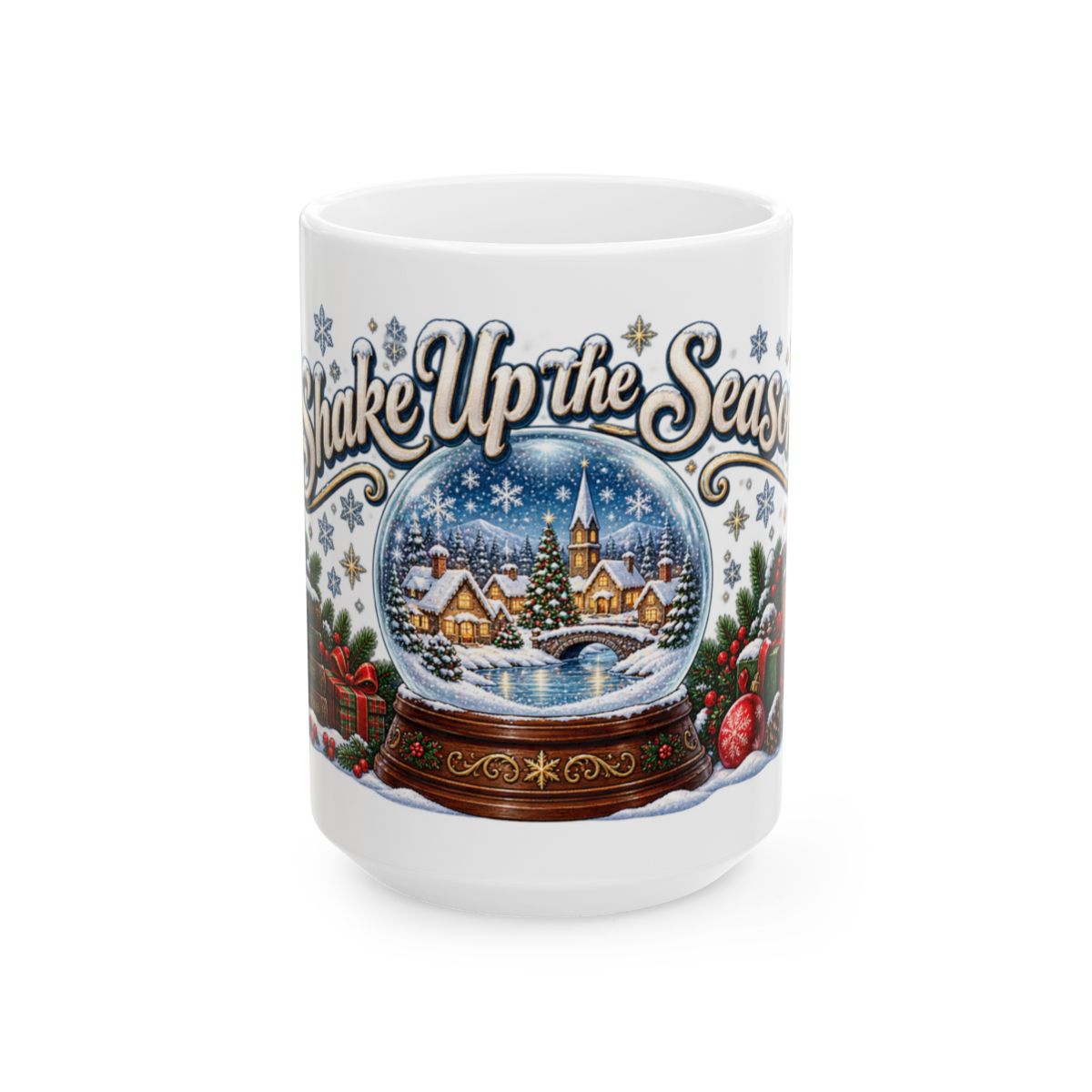Snow Globe Village Christmas Mug | Ceramic Holiday Coffee Cup, Winter Snow Scene, Cozy Gift