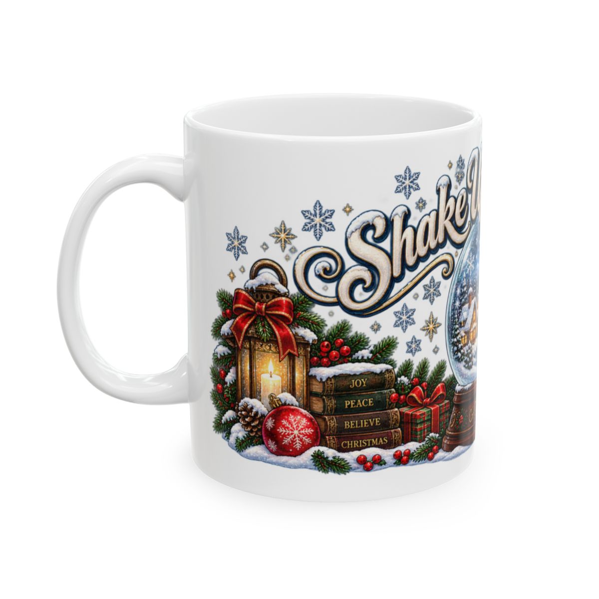 Snow Globe Village Christmas Mug | Ceramic Holiday Coffee Cup, Winter Snow Scene, Cozy Gift