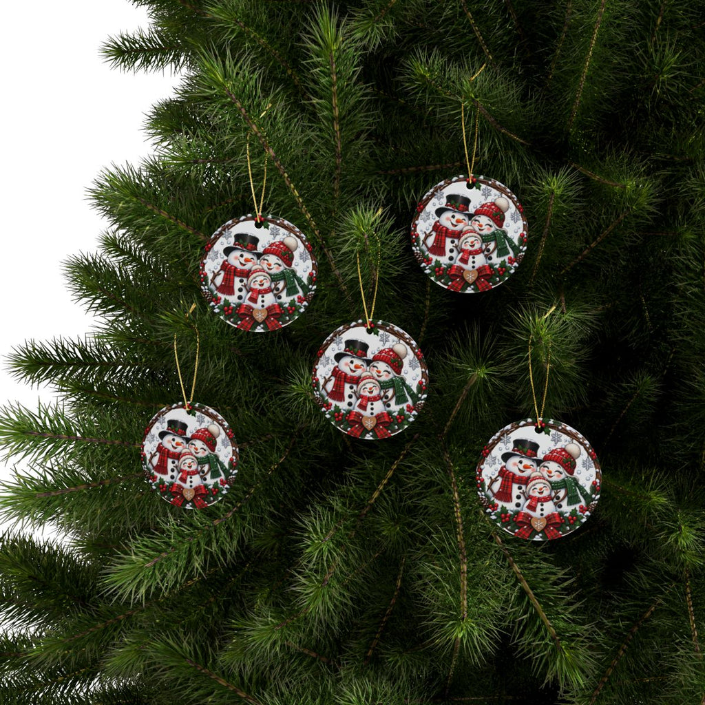 Snowman Family Heart Ceramic Ornament | Christmas Holiday Decoration