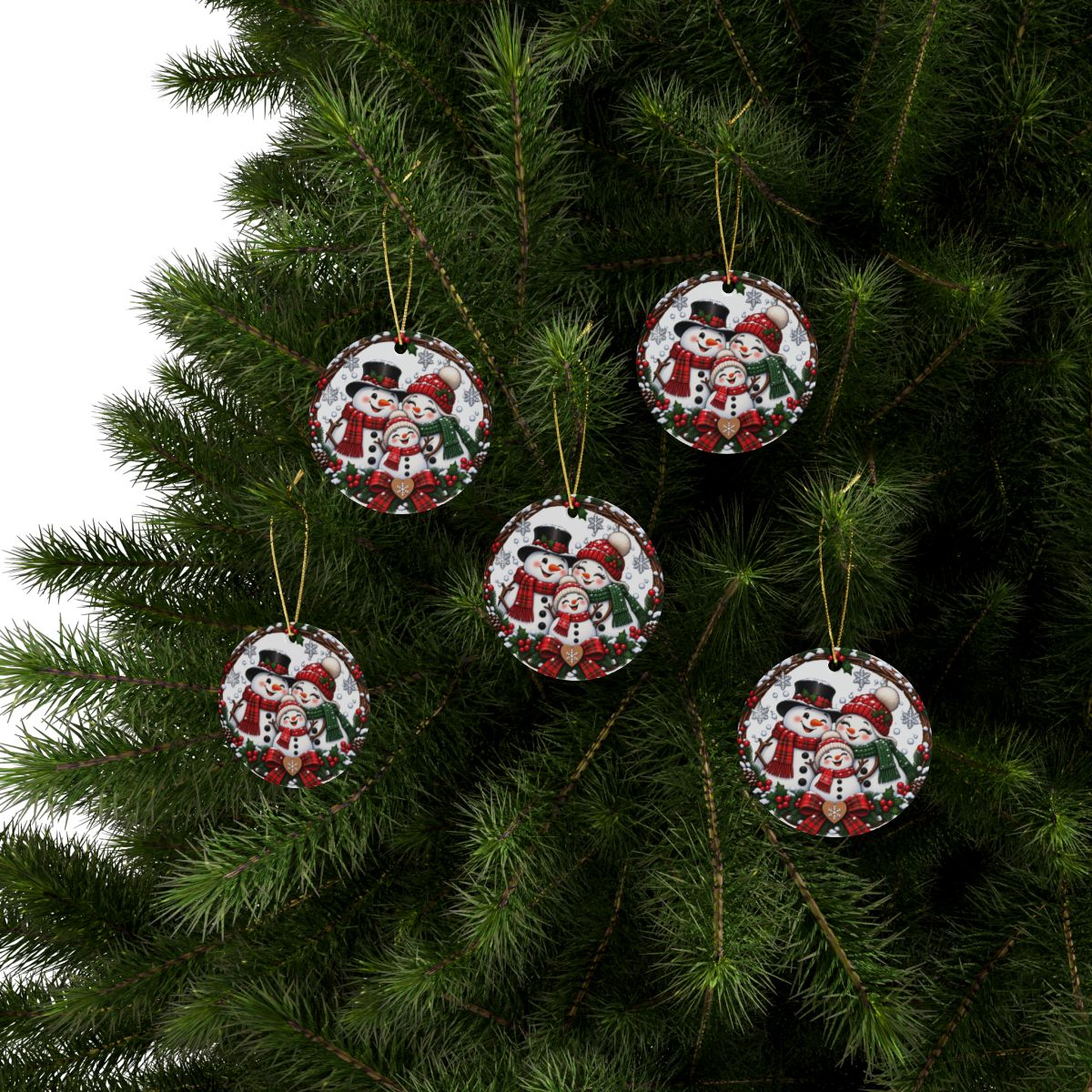 Snowman Family Heart Ceramic Ornament | Christmas Holiday Decoration
