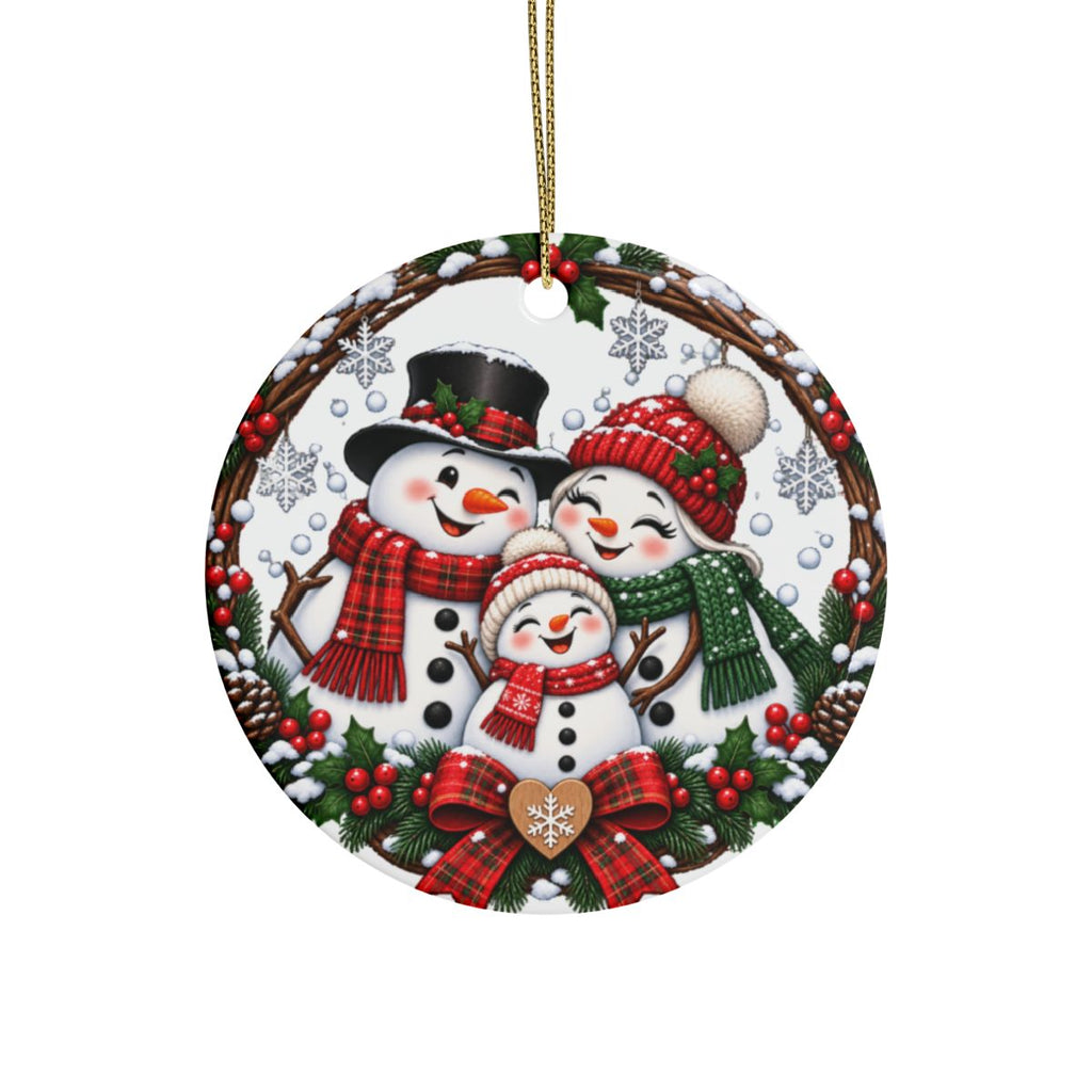 Snowman Family Heart Ceramic Ornament | Christmas Holiday Decoration