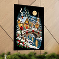 Snowy Village Bridge Christmas Poster | Matte Vertical Poster