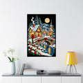 Snowy Village Bridge Poster | Christmas Winter Night Matte Vertical Poster
