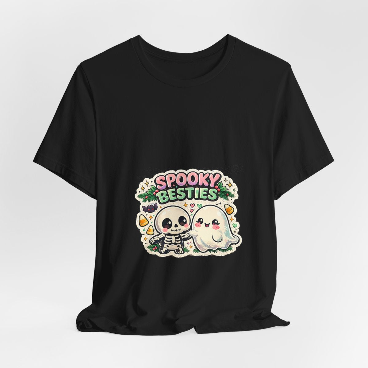 Spooky Besties skeleton and ghost graphic Tee | Halloween cute spooky shirt