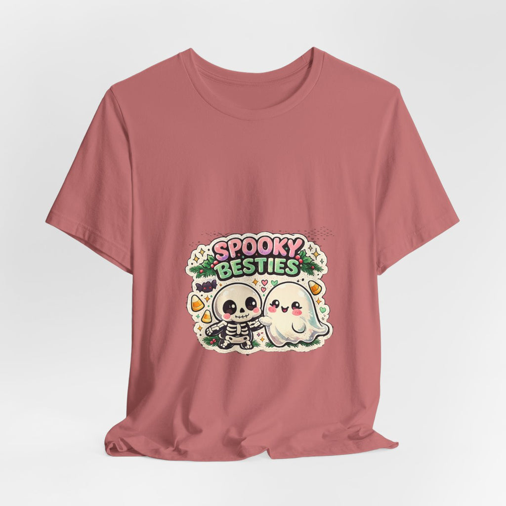 Spooky Besties skeleton and ghost graphic Tee | Halloween cute spooky shirt