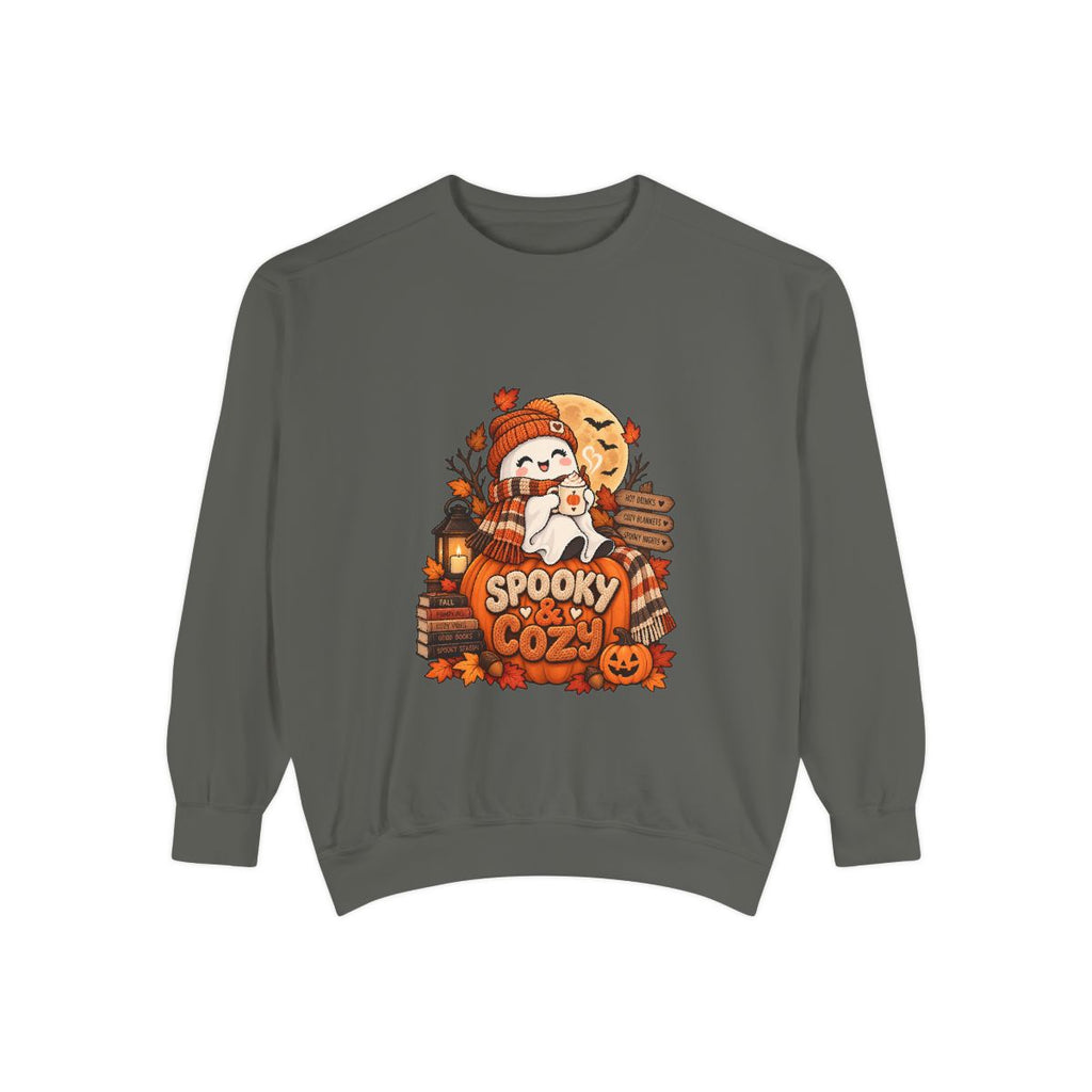 Spooky Cozy Ghost Crewneck Sweatshirt | Halloween Pumpkin Autumn Design