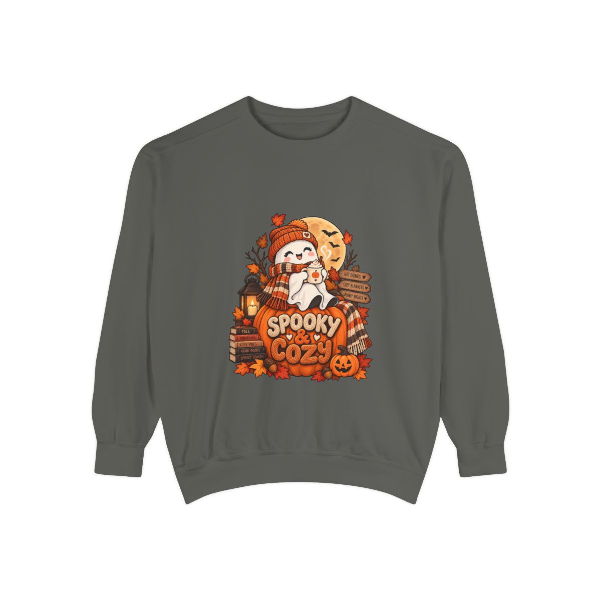 Spooky Cozy Ghost Crewneck Sweatshirt | Halloween Pumpkin Autumn Design