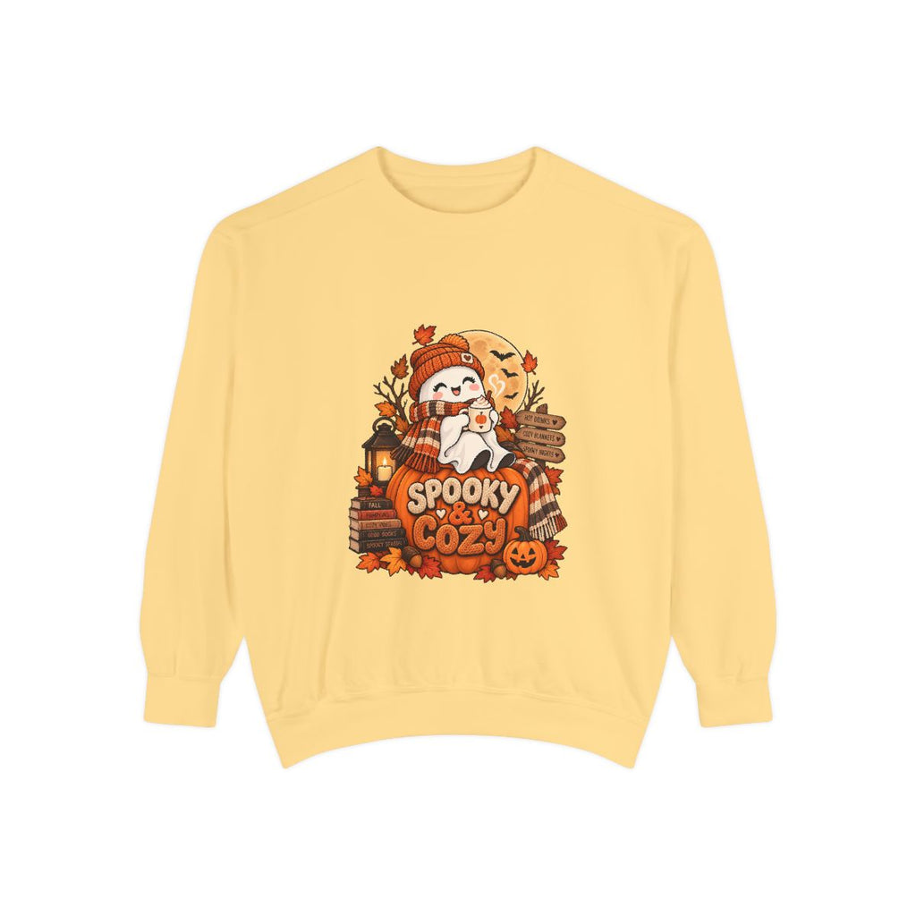 Spooky Cozy Ghost Crewneck Sweatshirt | Halloween Pumpkin Autumn Design