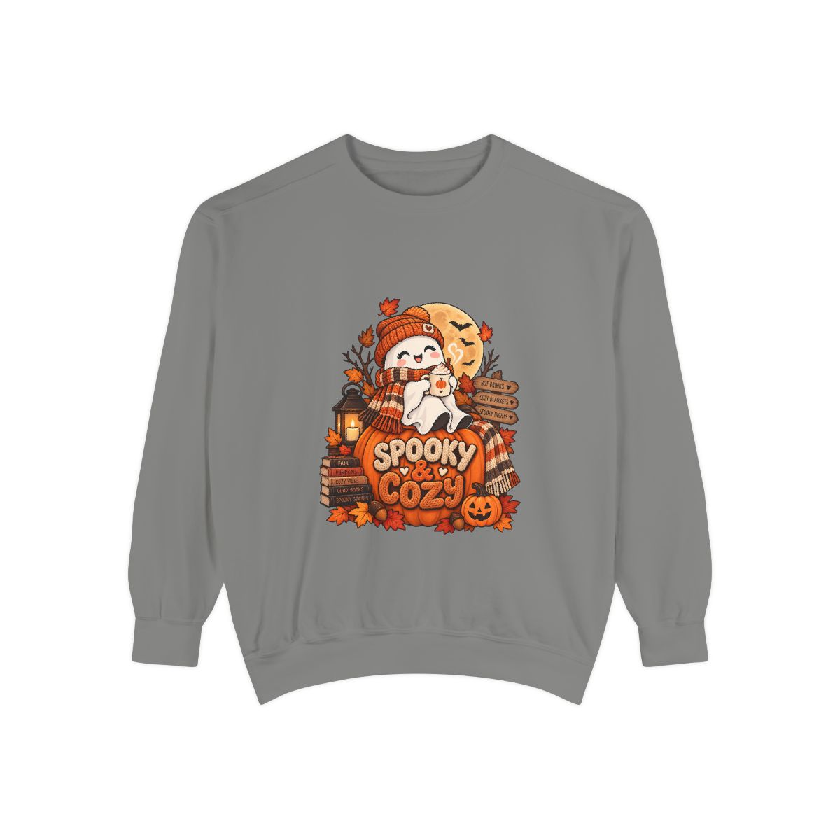 Spooky Cozy Ghost Crewneck Sweatshirt | Halloween Pumpkin Autumn Design