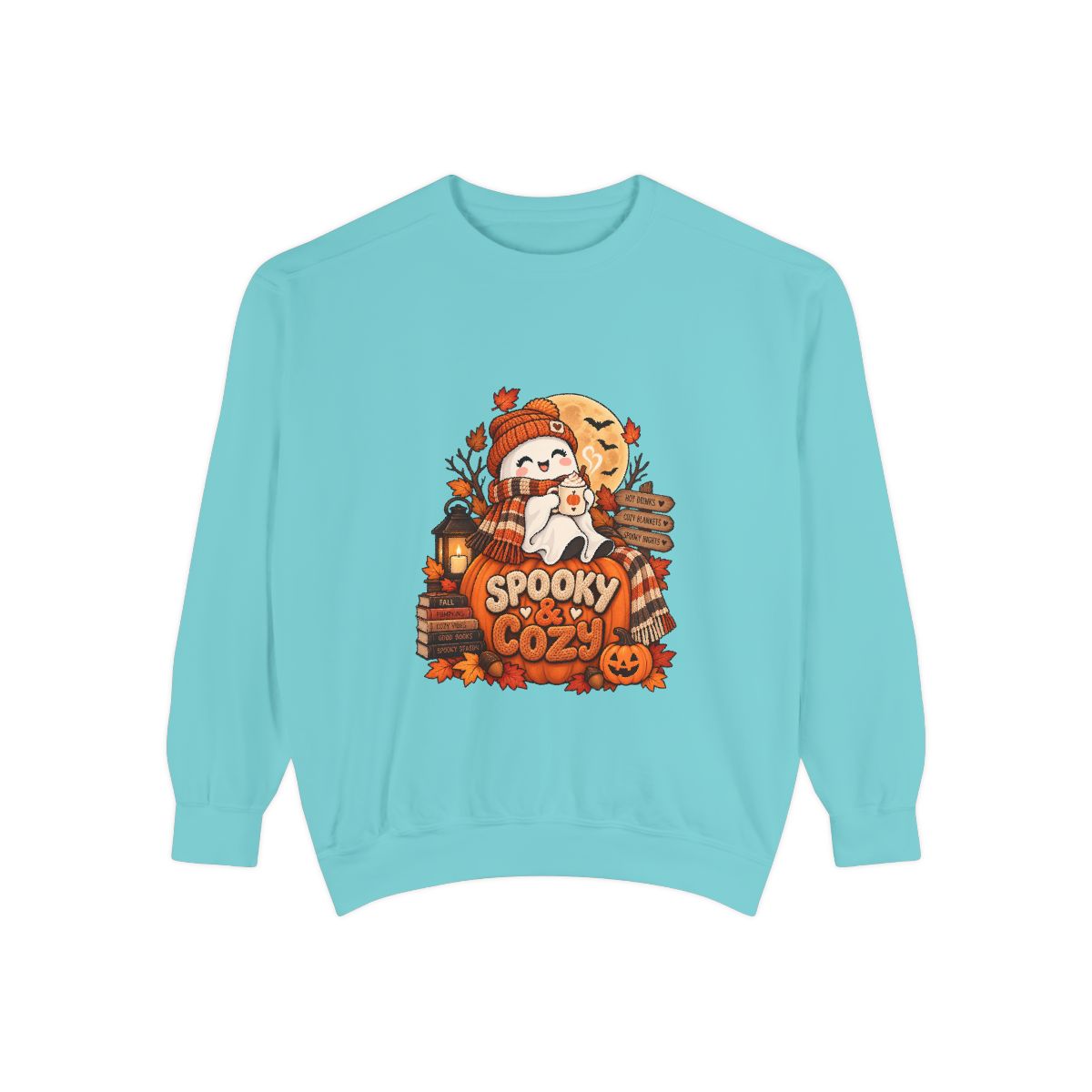Spooky Cozy Ghost Crewneck Sweatshirt | Halloween Pumpkin Autumn Design
