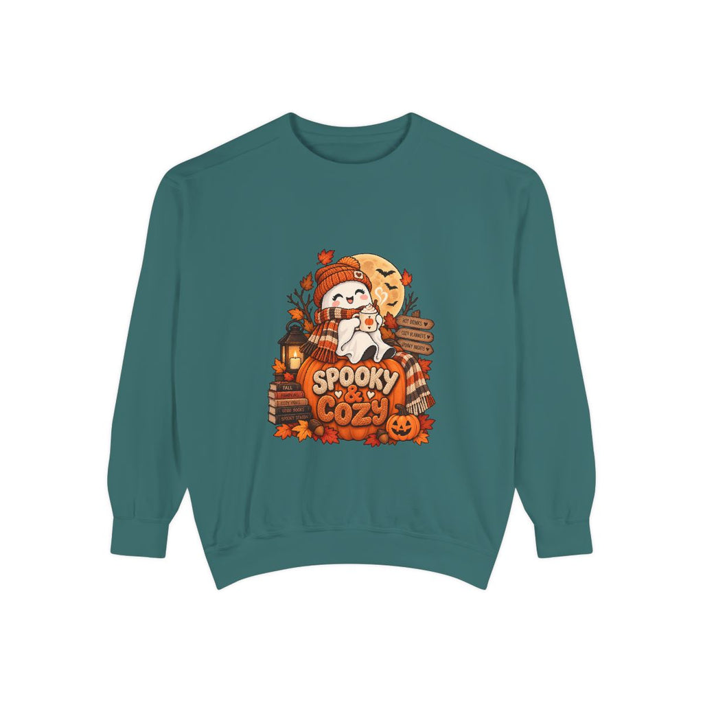 Spooky Cozy Ghost Crewneck Sweatshirt | Halloween Pumpkin Autumn Design