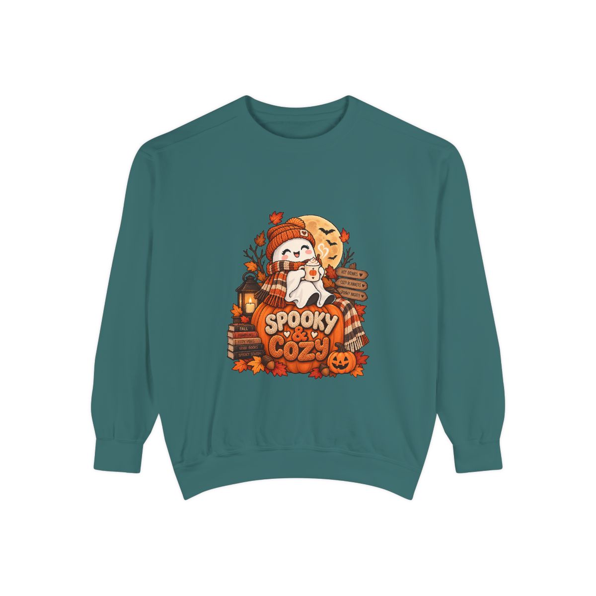 Spooky Cozy Ghost Crewneck Sweatshirt | Halloween Pumpkin Autumn Design