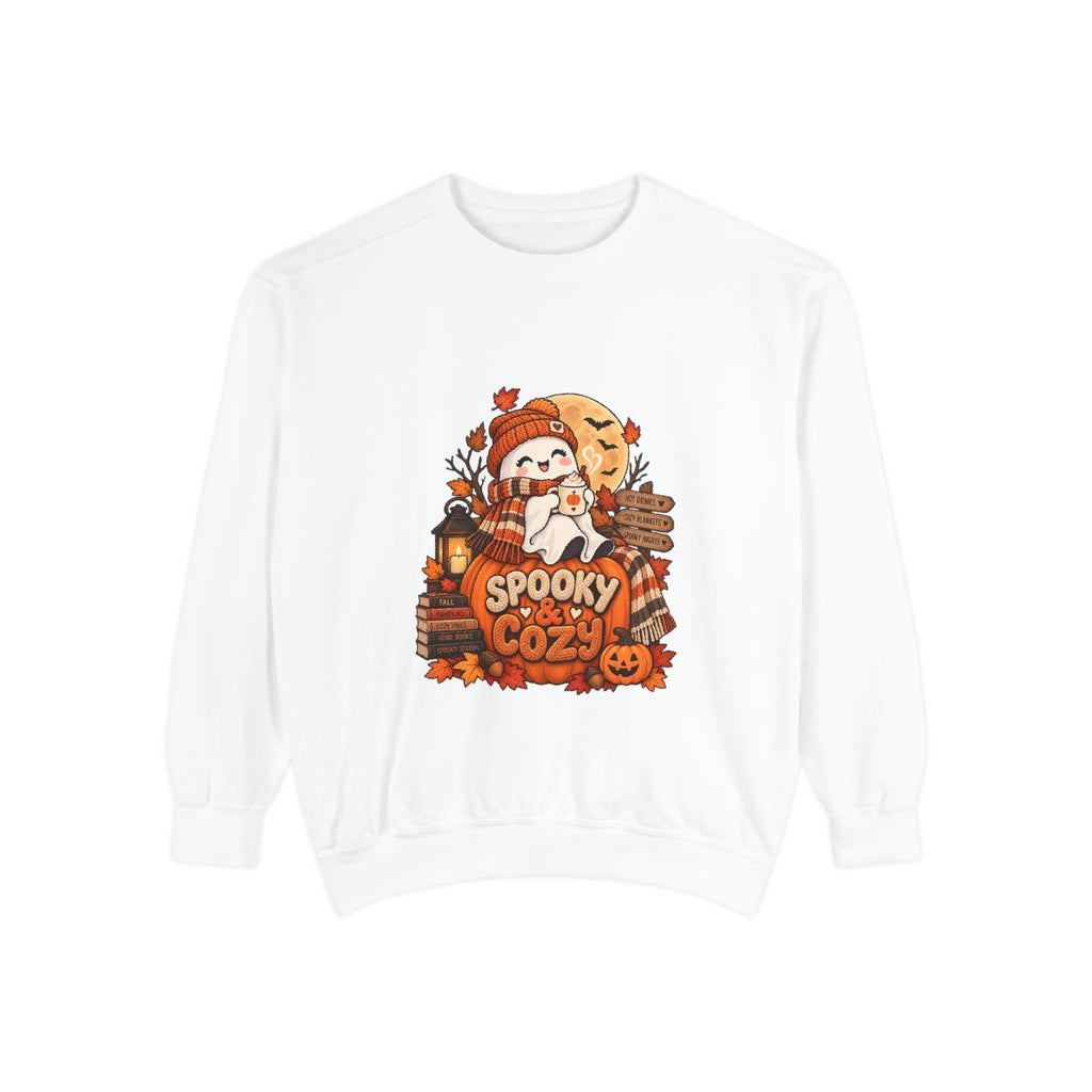 Spooky Cozy Ghost Crewneck Sweatshirt | Halloween Pumpkin Autumn Design