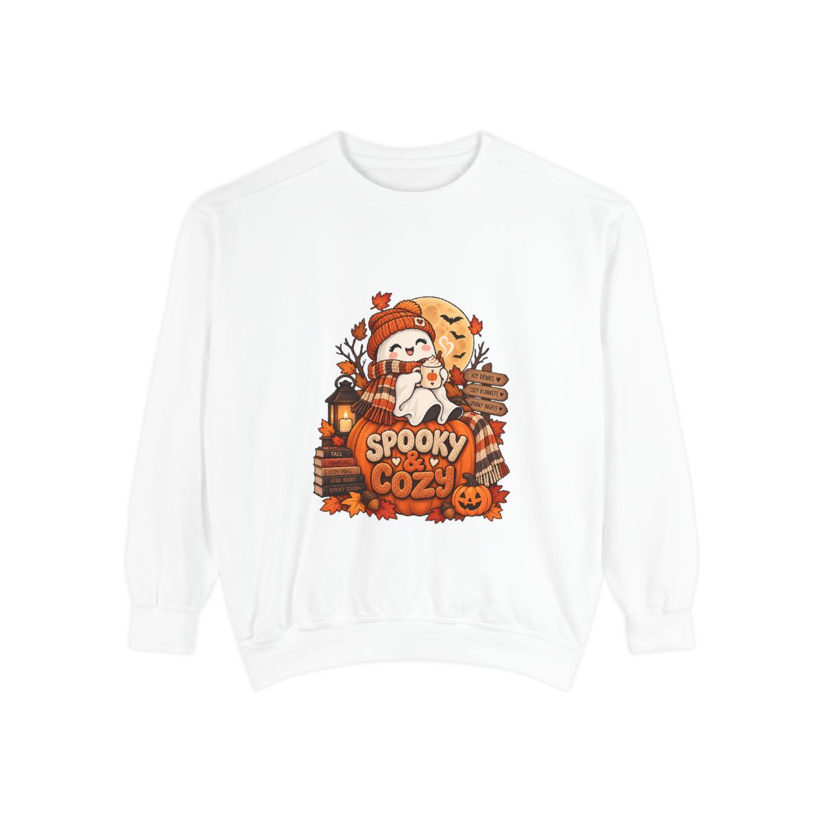 Spooky Cozy Ghost Crewneck Sweatshirt | Halloween Pumpkin Autumn Design