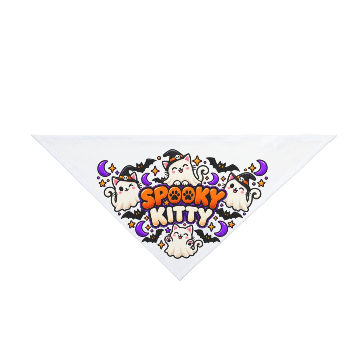 Spooky Kitty Bandana | Halloween Cat Ghosts Bats Moon - 20" × 10"