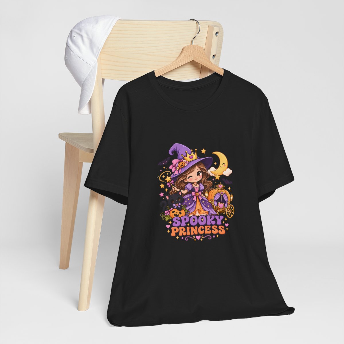 Spooky Princess witch illustration T-Shirt | Halloween pumpkin cat moon