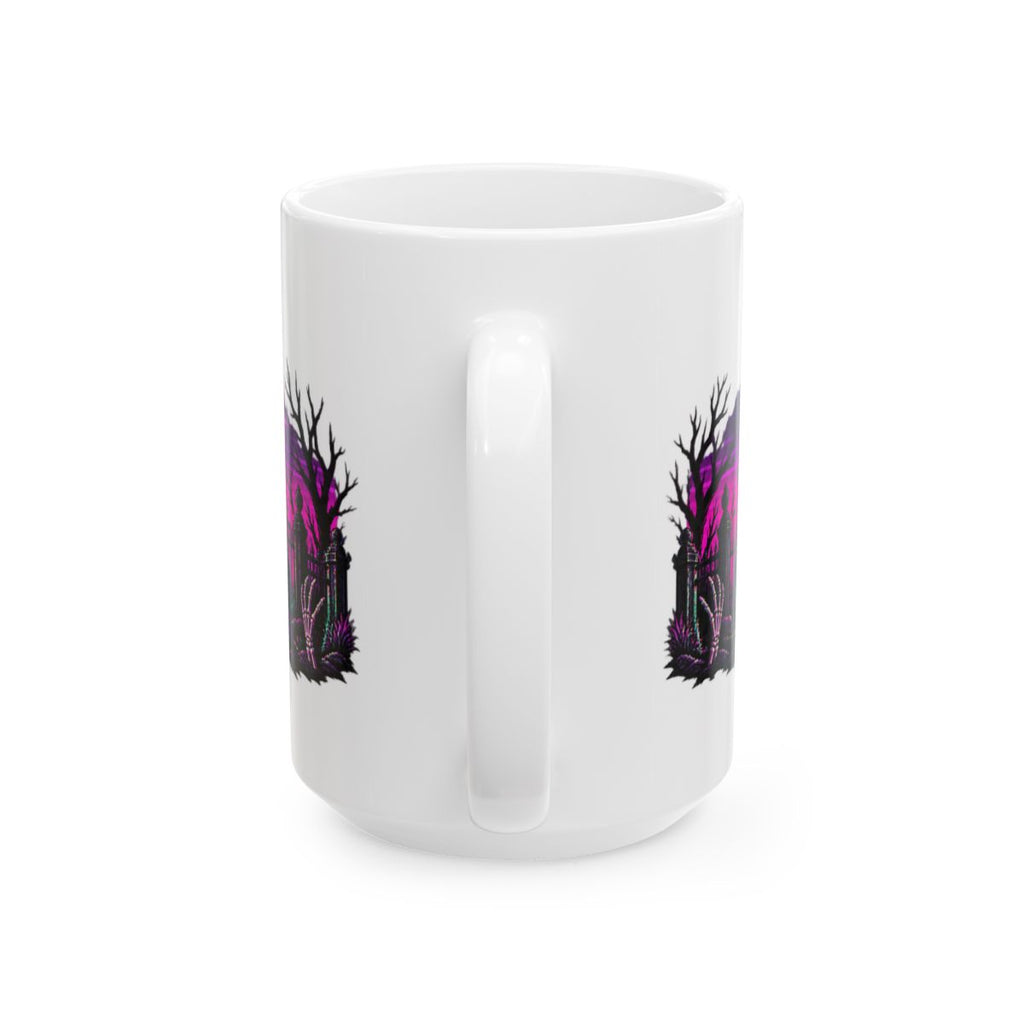 Spooky Season '86 Retro Halloween Mug | 80s Neon Sunset Ghost Bat Skeleton Coffee Mug, Gothic Horror Gift