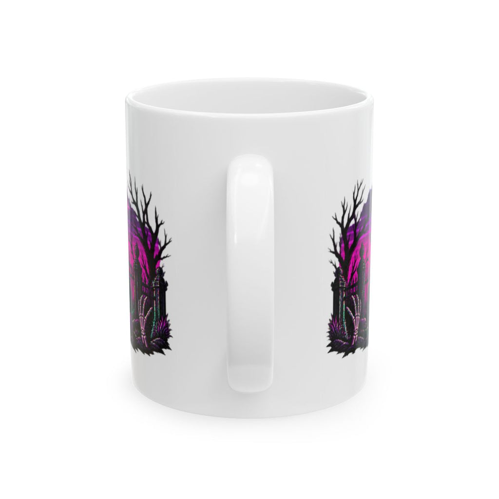 Spooky Season '86 Retro Halloween Mug | 80s Neon Sunset Ghost Bat Skeleton Coffee Mug, Gothic Horror Gift