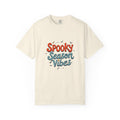 Spooky Season Vibes T-shirt | Halloween lettering, bats, autumn colors