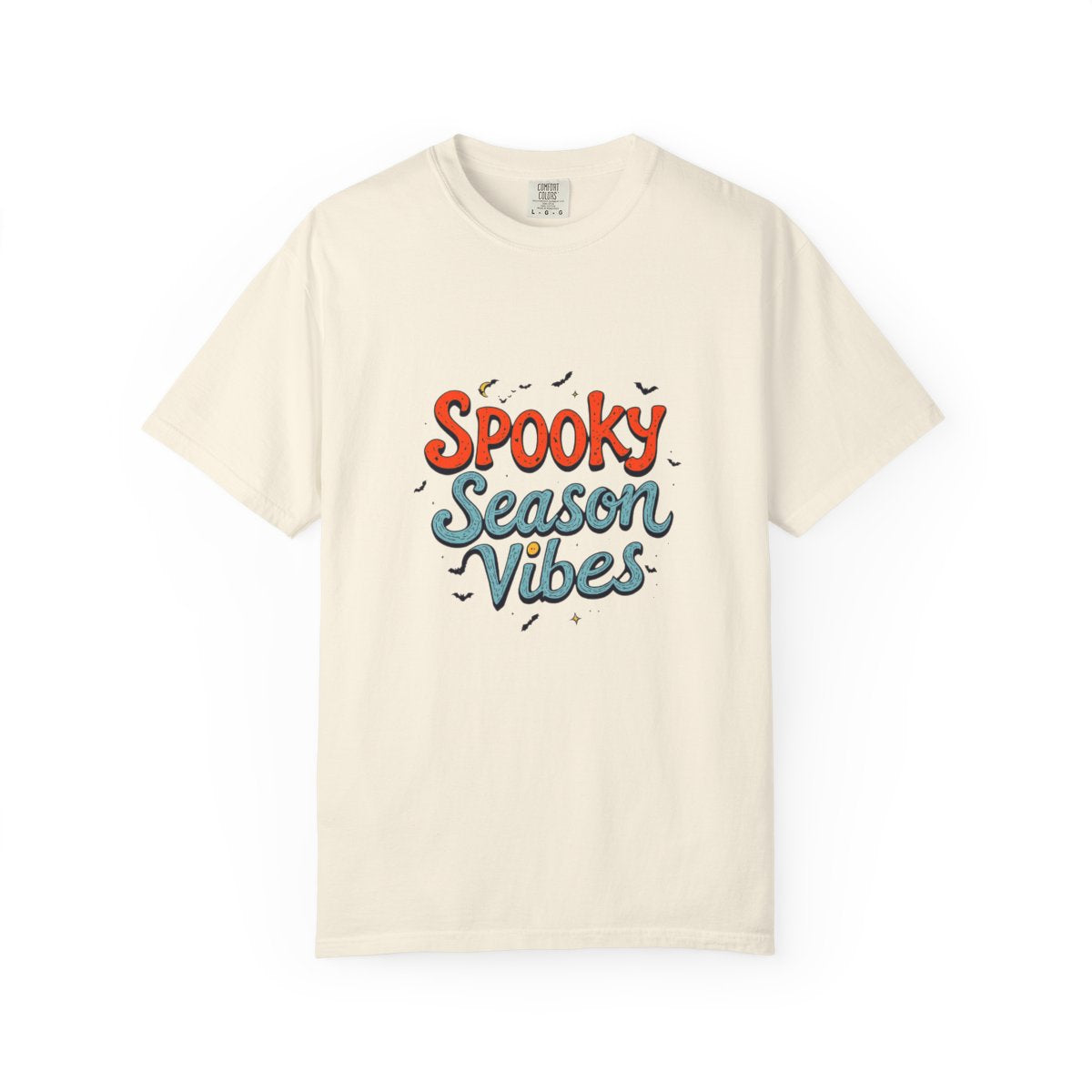 Spooky Season Vibes T-shirt | Halloween lettering, bats, autumn colors