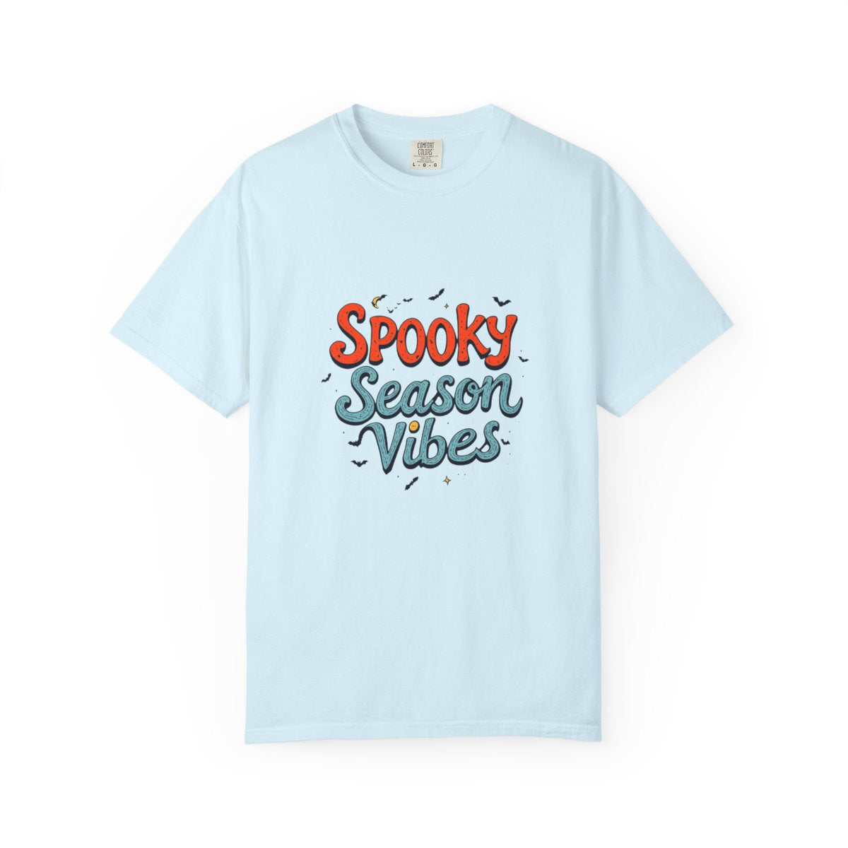 Spooky Season Vibes T-shirt | Halloween lettering, bats, autumn colors