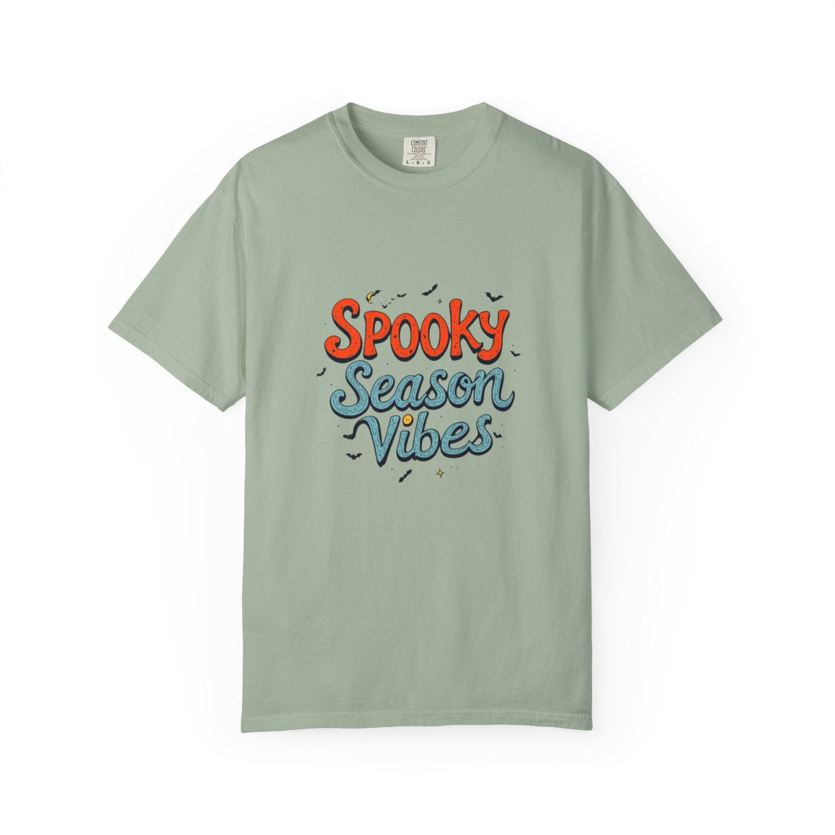 Spooky Season Vibes T-shirt | Halloween lettering, bats, autumn colors