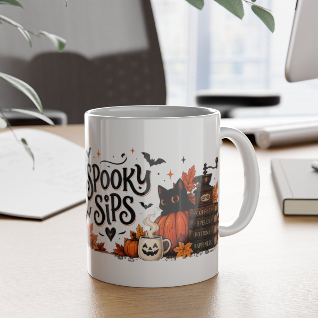 Spooky Sips skeleton coffee mug | Halloween ceramic mug