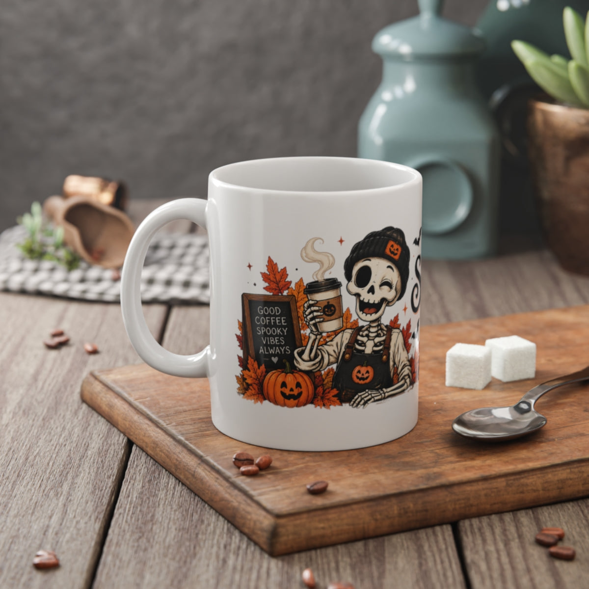 Spooky Sips skeleton coffee mug | Halloween ceramic mug